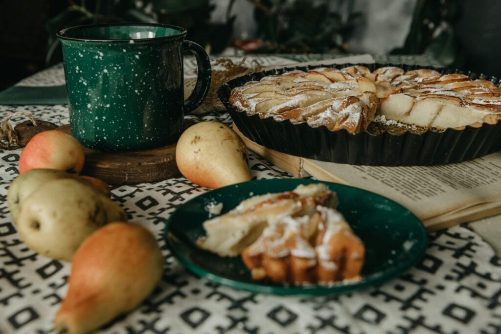 Apple pie on family table for history of American apple pie