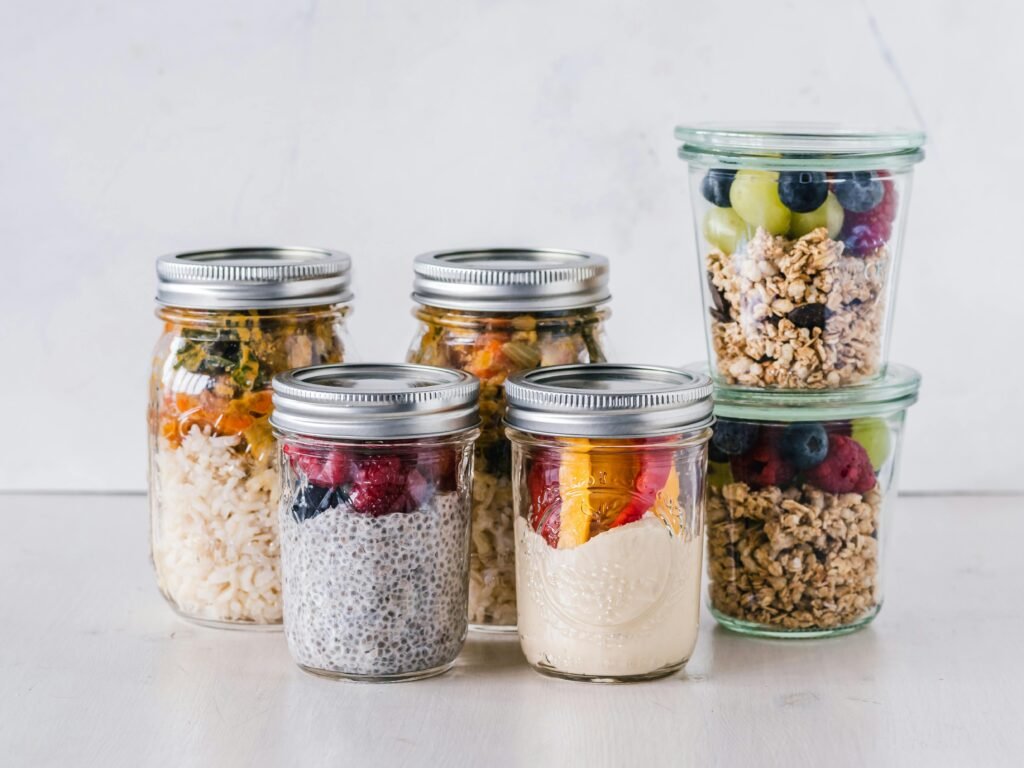Preparing chia seed pudding with fresh berries