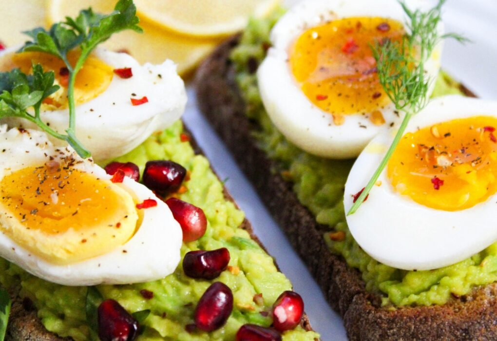 Delicious avocado toast recipe with poached eggs on whole-grain bread